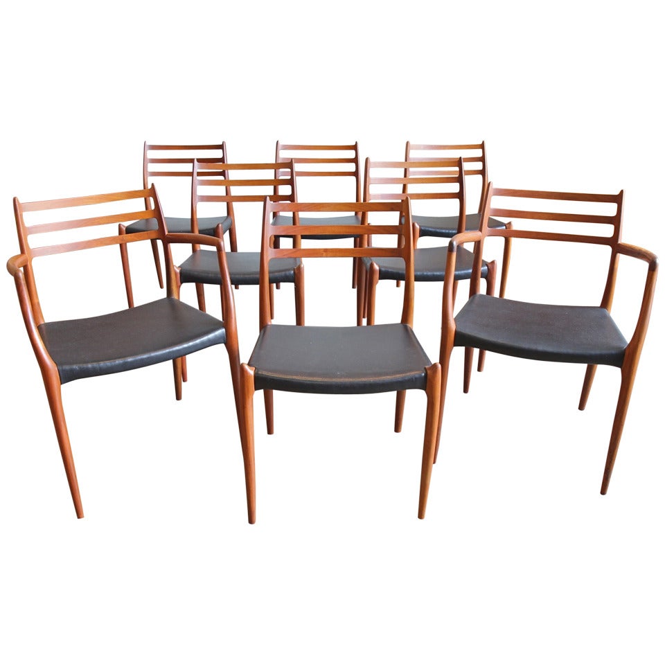 Set of Eight Moller Dining Chairs Model 78 and 62