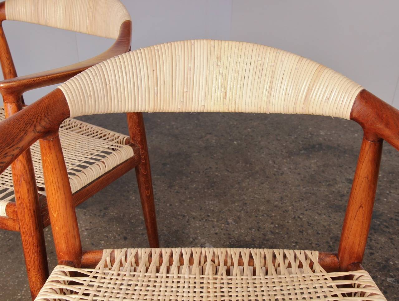 Scandinavian Modern Cane Round Chairs by Hans Wegner