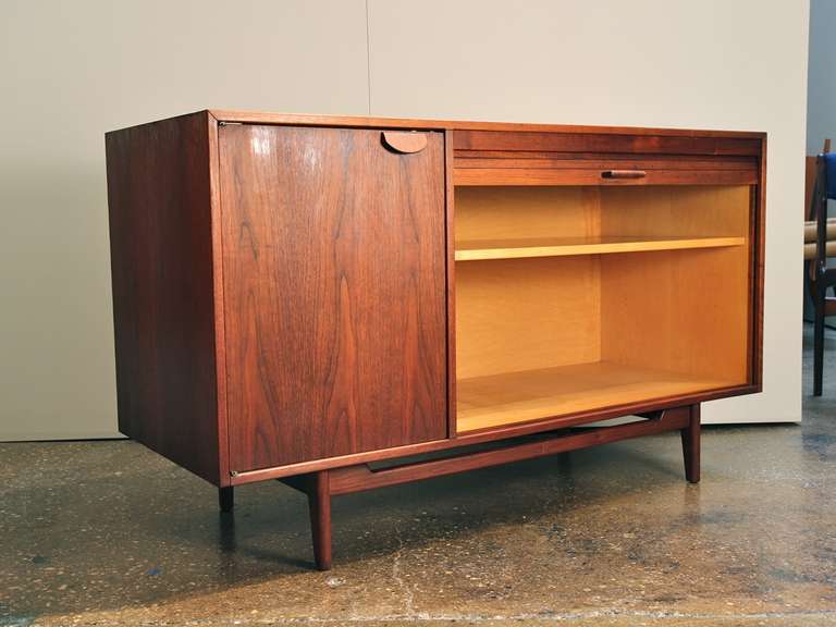Jens Risom 1950s Walnut Tambour Credenza In Excellent Condition In Brooklyn, NY