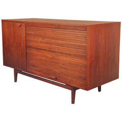 Jens Risom 1950s Walnut Tambour Credenza