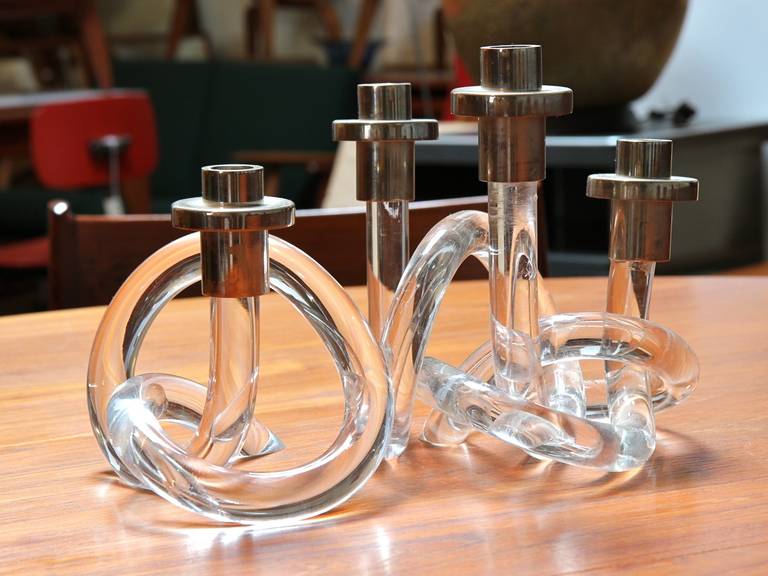 Trio of Dorothy Thorpe Lucite Pretzel Candleholders