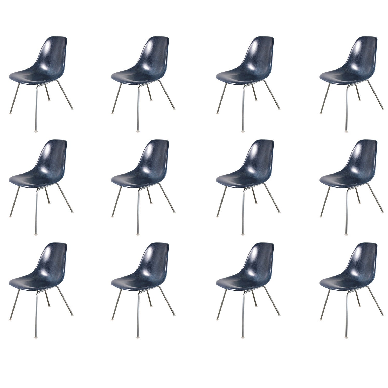 Eames for Herman Miller Navy Blue Shell Chairs on H Bases