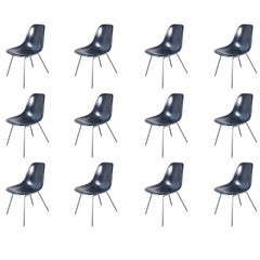 Vintage Eames for Herman Miller Navy Blue Shell Chairs on H Bases
