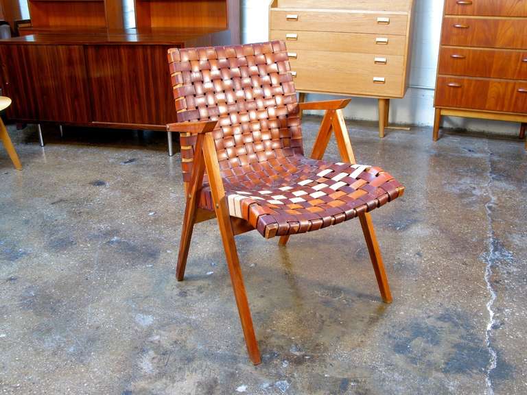 Mid-Century Leather Basketweave Armchair