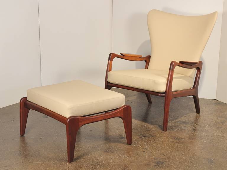 Adrian Pearsall Wingback Lounge Chair and Footstool For Sale at 1stDibs