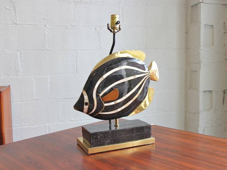 Fabulous 1950s Cloisonné Fish Lamp