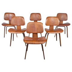 Vintage Set of Six 1960s Walnut Eames DCW Chairs