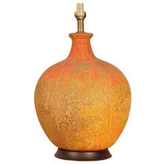 Large Mid-Century Studio Pottery Table Lamp, Fiery Colors