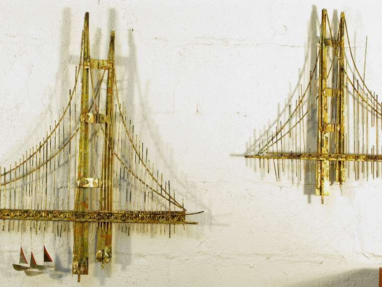 American Pair of Curtis Jeré Golden Gate Bridge Wall Sculptures