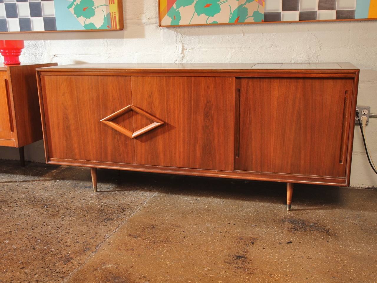 1950s American Modern Credenza with Tiled Inlay