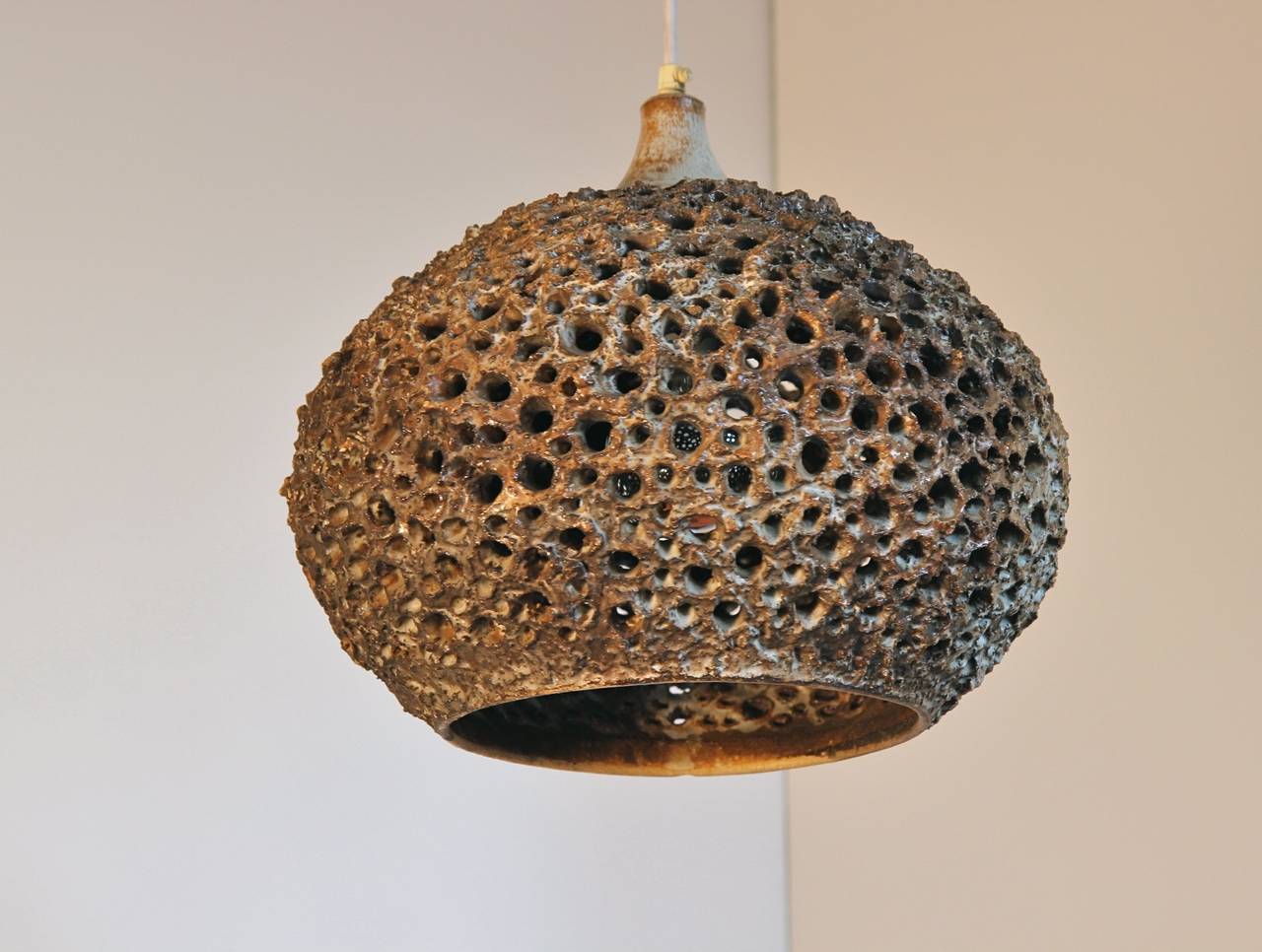 Danish Pierced Ceramic Pendant Light by Sejer Pottery