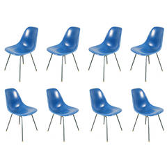 8 Eames Herman Miller Fiberglass Shell Chairs Blue