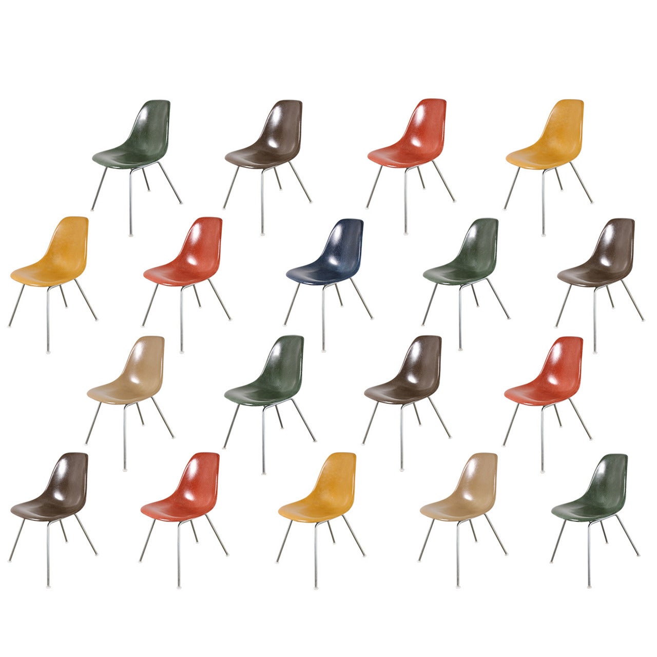 Sillas Eames originales con carcasa de fibra de vidrio de Herman Miller