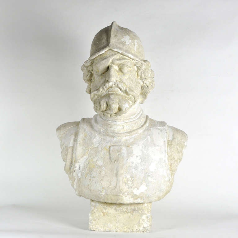 Spanish conquistador bust made ​​of plaster.