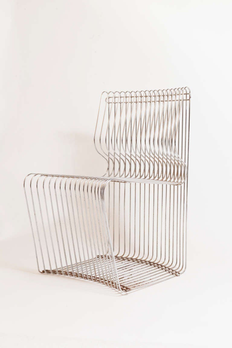Set of three chairs model “Pantonova” designed by Verner Panton. Chromed steel made ​​by Fritz Hansen in 1971