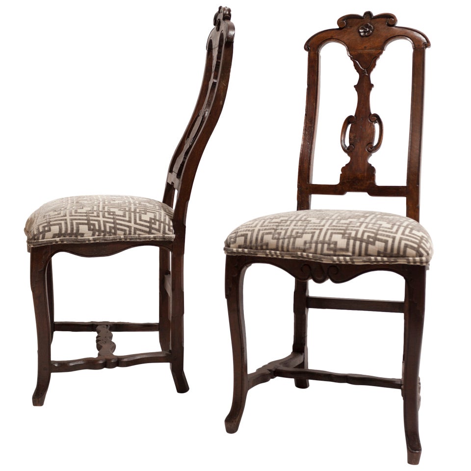 18th Century Pair of Spanish Walnut Chairs