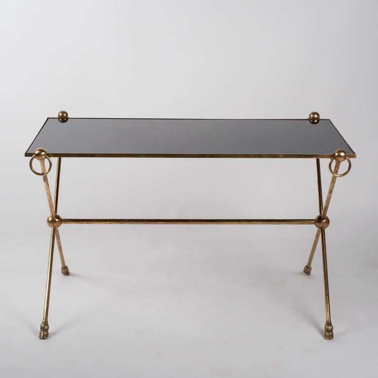 Nice coffee table in style maison Bagues. Made in Bronze and black glass