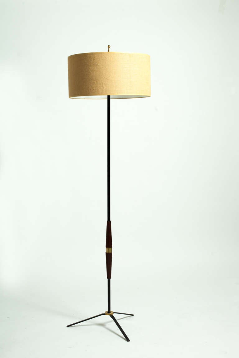 50s scandinavian floor lamp meke in teak wood and gold metal