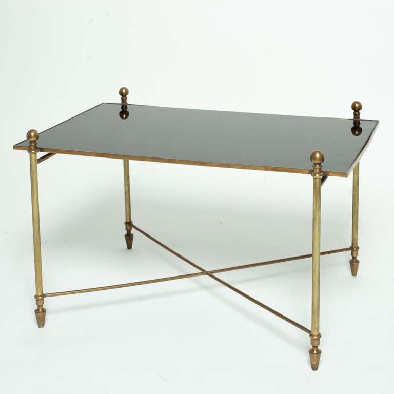 Mid century French coffe table, bronze and glass top.