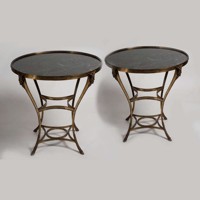 Pair of Louis XVI style pedestal, made ​​of bronze with marble top.