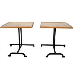 A Pair Of Iron And Wood Side Tables in spirit of Dupré-Lafon