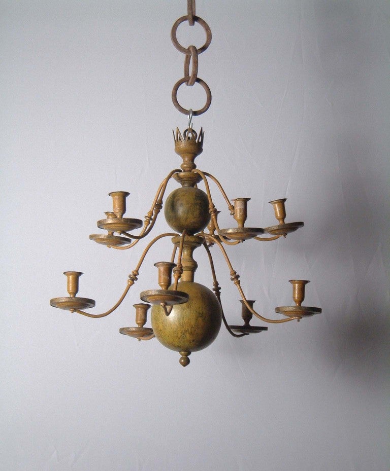 An 18th c. swedish polychromed wood chandelier.