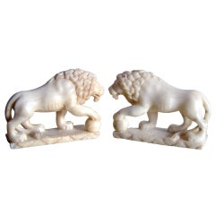 A pair of 19tc c. alabaster lions
