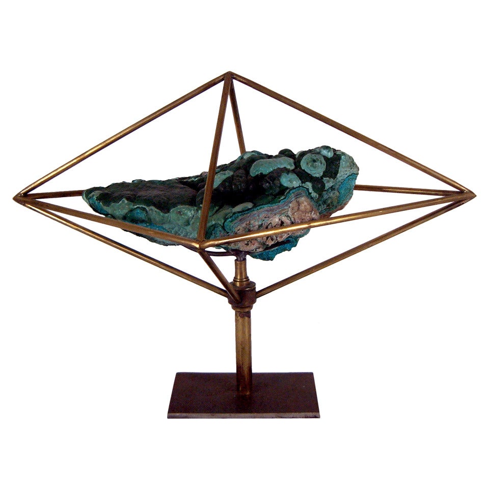 Malachite and Brass Sculpture For Sale