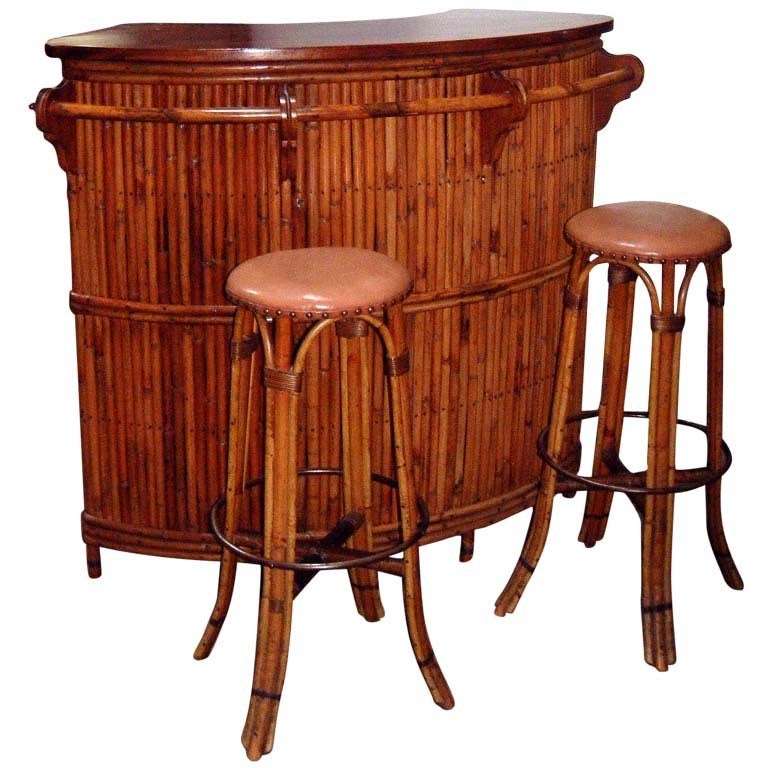 A round bamboo bar toghether with two stools For Sale at 1stDibs