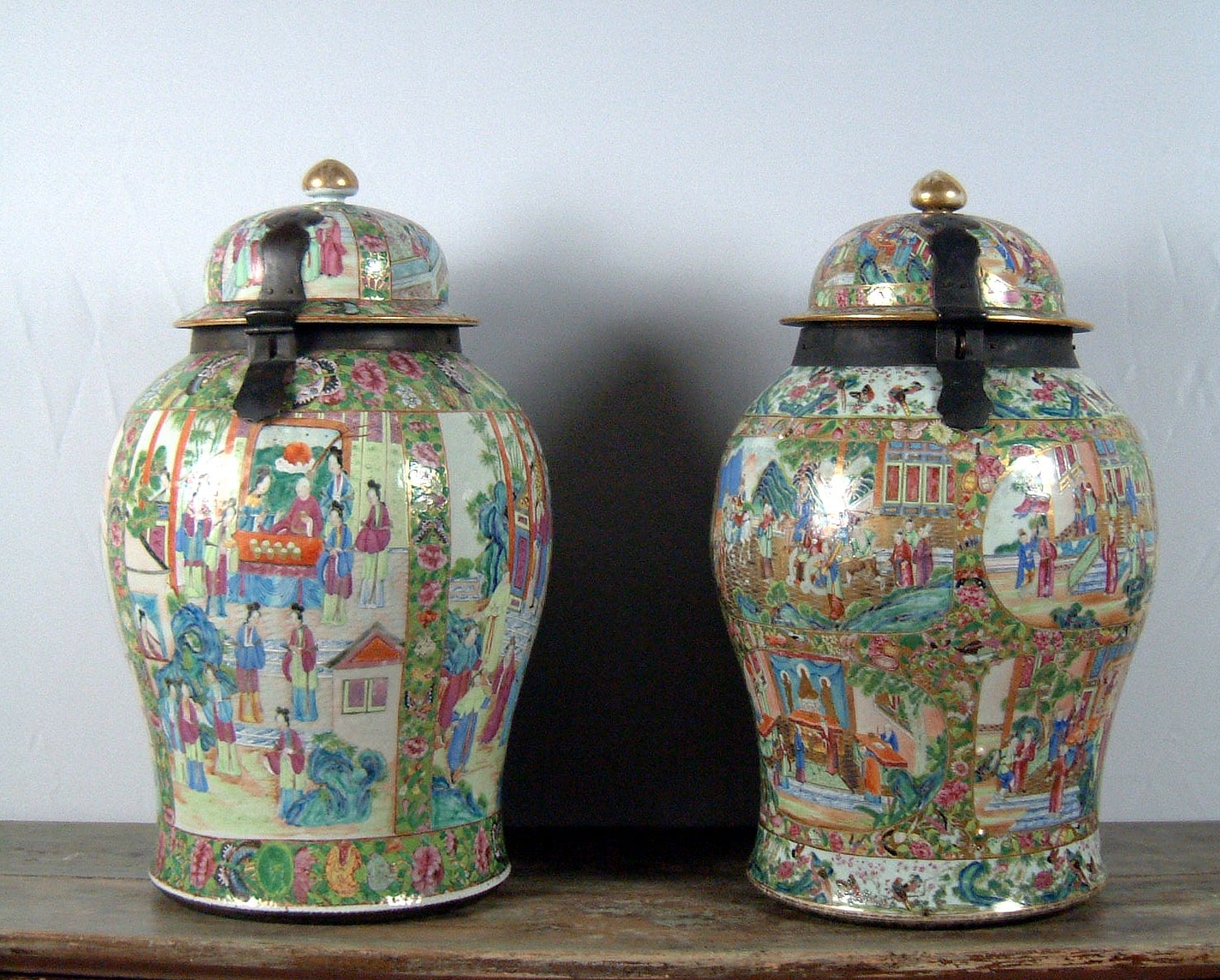 A Pair Of Canton Large Covered Jars For Sale