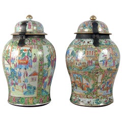 A Pair Of Canton Large Covered Jars