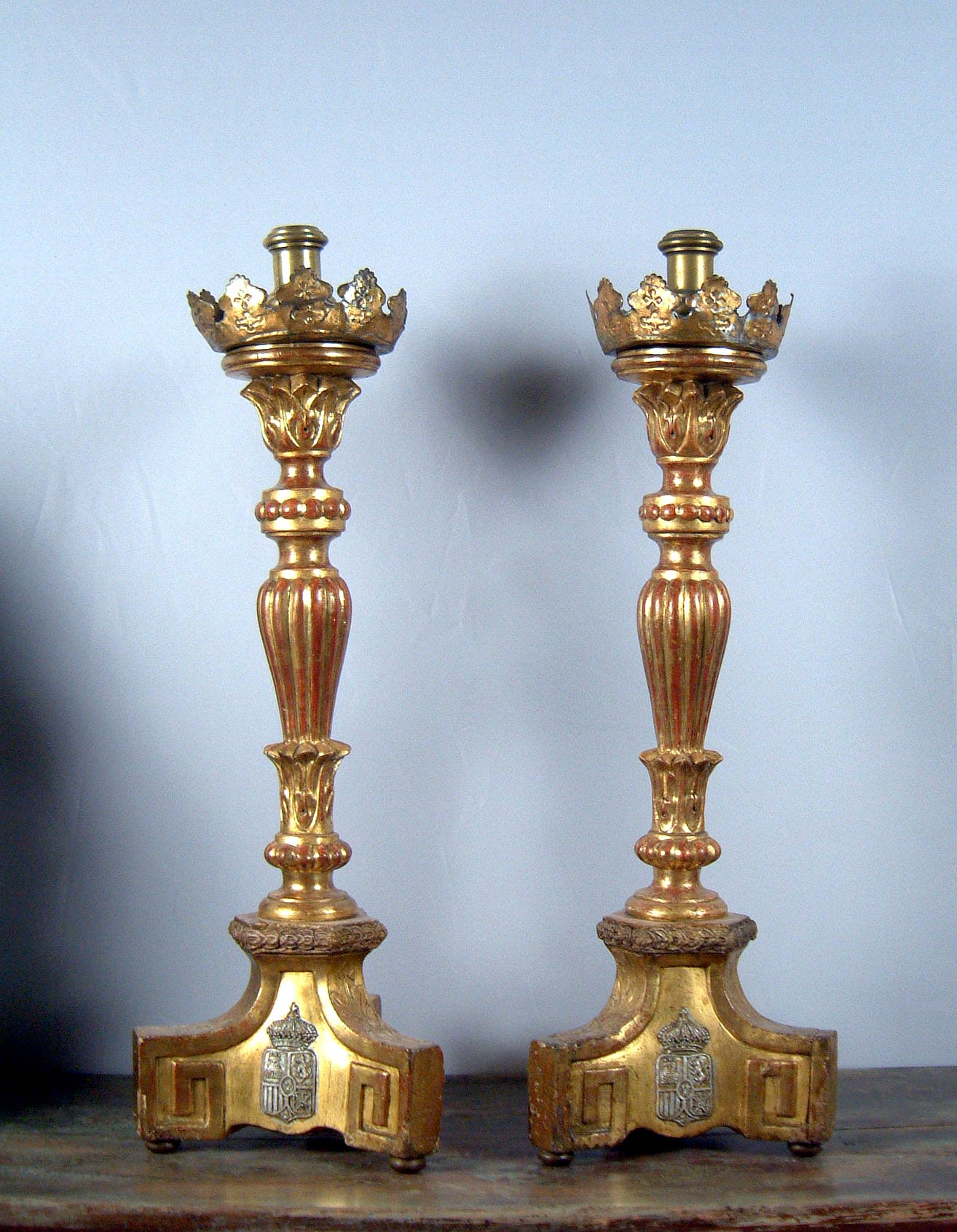 A Pair Of Large Giltwood Candlesticks For Sale