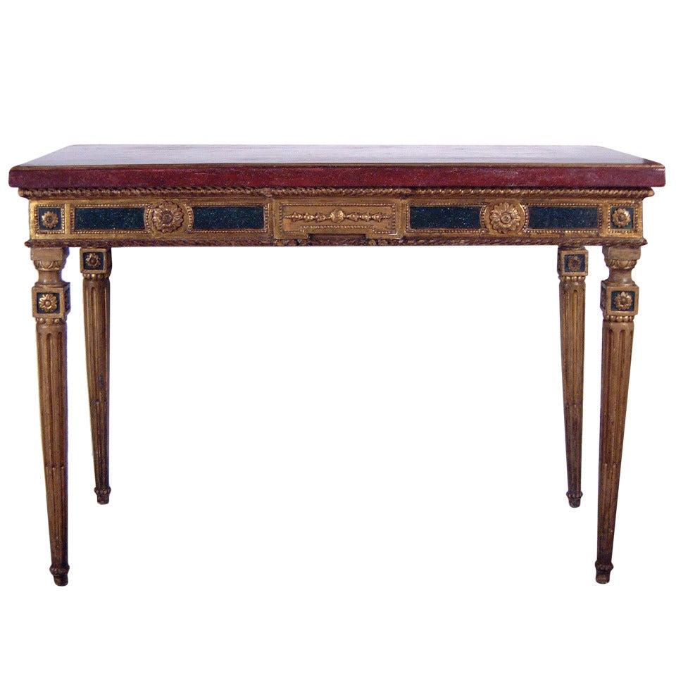 A Neoclassical Gilt and Polychromed Wood Console Table