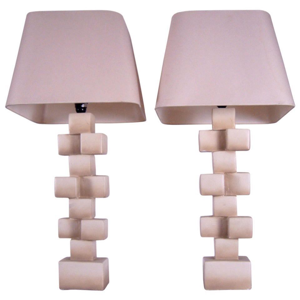 A Pair of Painted Scagliola Table Lamps For Sale