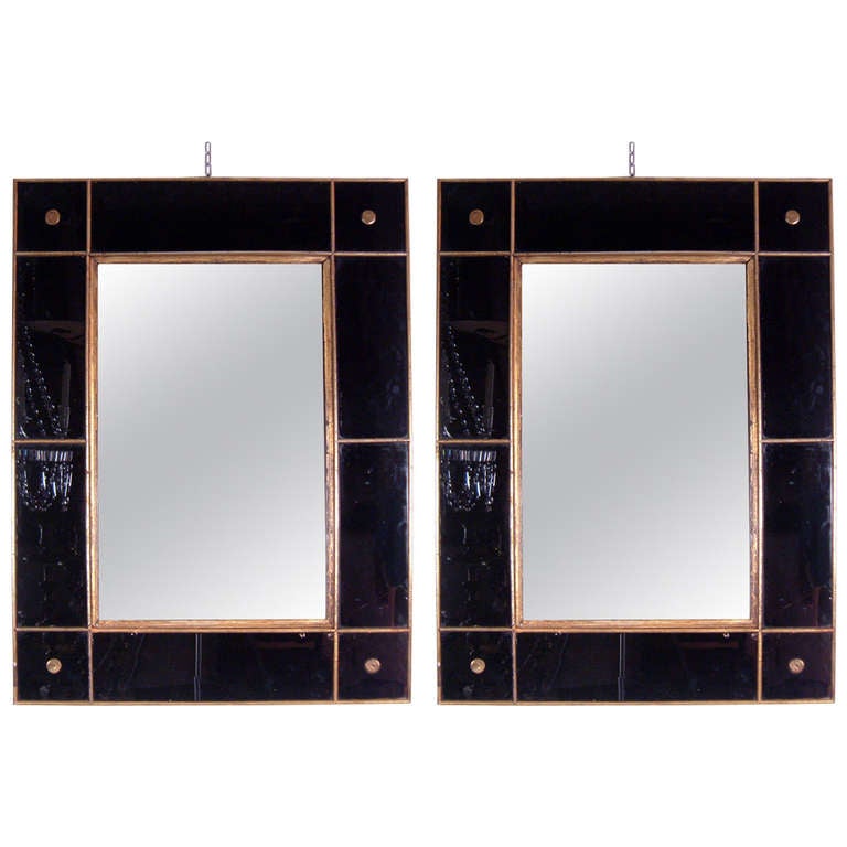 Pair of 1960´s Spanish Black Opaline Mirrors For Sale