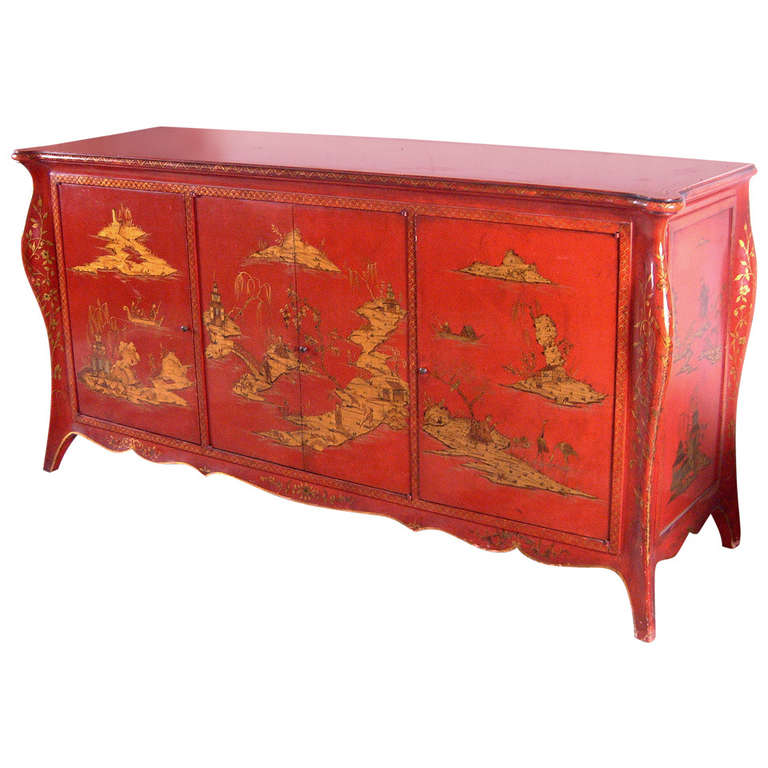 20th Century French Red Lacquered Sideboard Atributed to Pierre Lottier