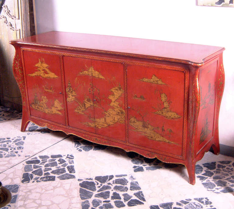 Mid-20th Century 20th Century French Red Lacquered Sideboard Atributed to Pierre Lottier