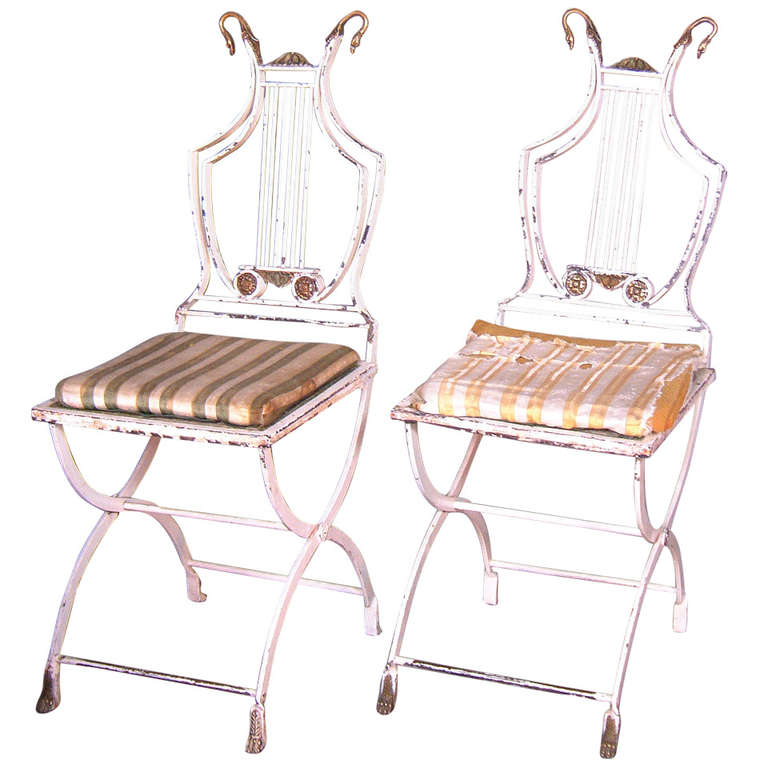 Pair of 20th Century French Painted Iron Chairs For Sale