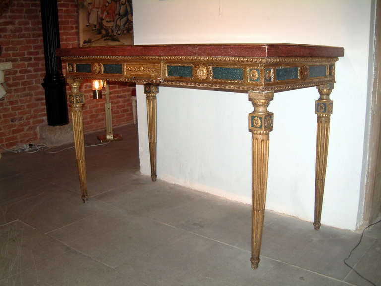 Italian 18th Century Neoclassical Carved and Polychromed Wood Console Table