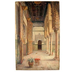 Arab Patio In Sevilla, Spain. Oil On Canvas. 1886