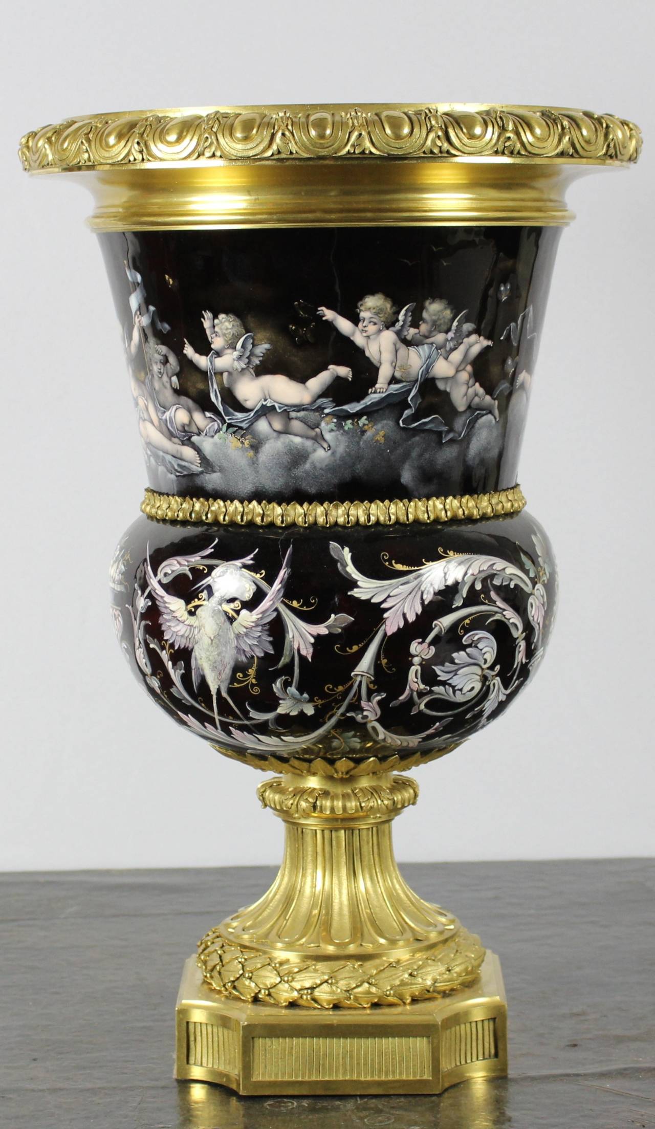 French 19th Century Vase Limoges Enamel and Gilt Bronze For Sale