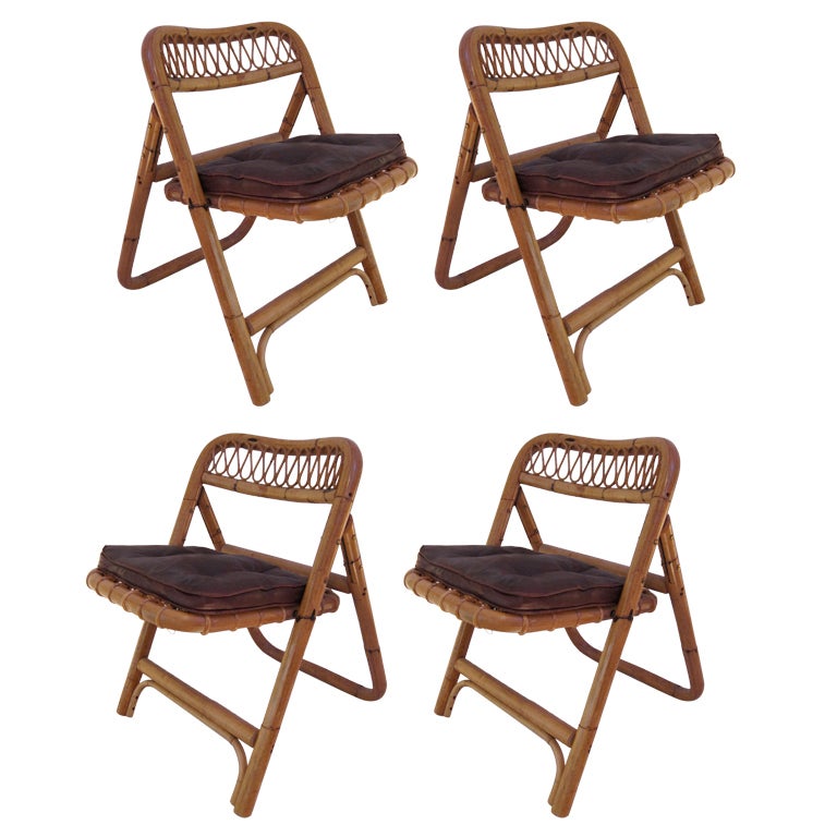 Four Folding chairs in bamboo. France 1940 at 1stDibs
