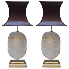 A pair of turtle shell and guilded brass table lamps.