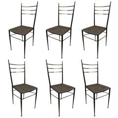 Set of 6 Dining Chairs in Iron and Brass by Carlo di Carli Italy 1960s