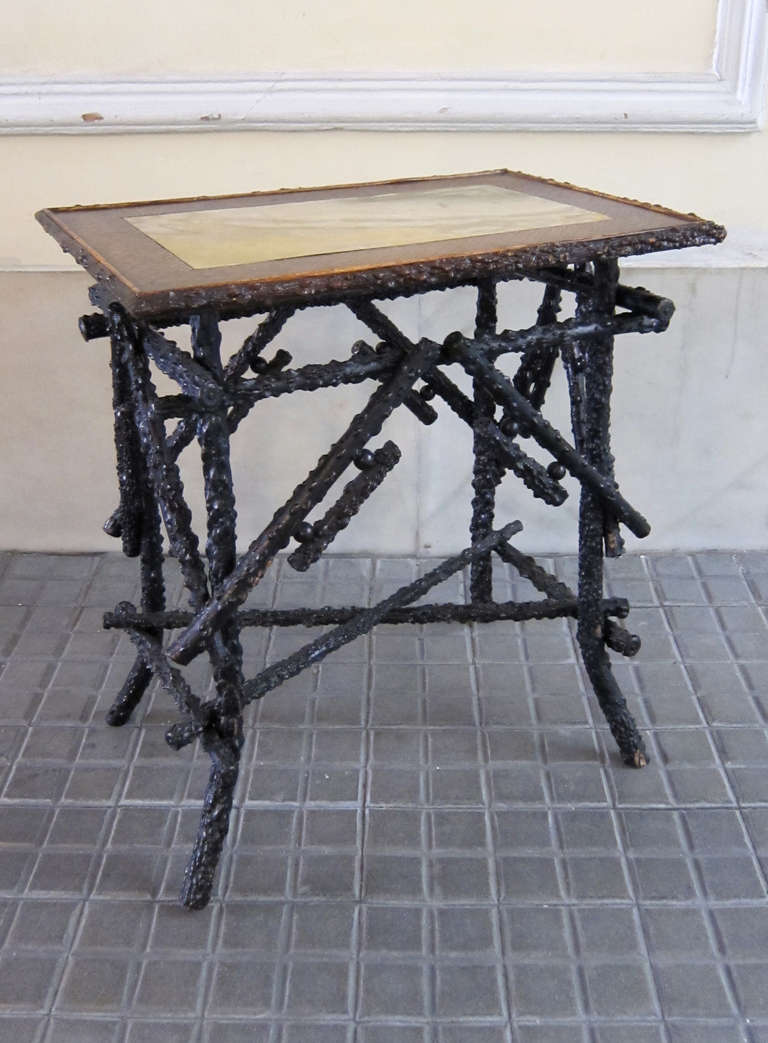 A pair of austrian tables in lacquer, carving wood and brass. Austria mid XXth