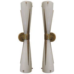 Pair of Glass and Brass Wall Lights, in the style of Stilnovo