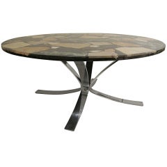 An Italian Coffee Table In Chromed Steel And Diferent Marbles. Italy 1970
