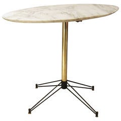 Brass, Iron and Carrara Marble-Top Oval Table, "Techno" Manufactory, Italy, 1950