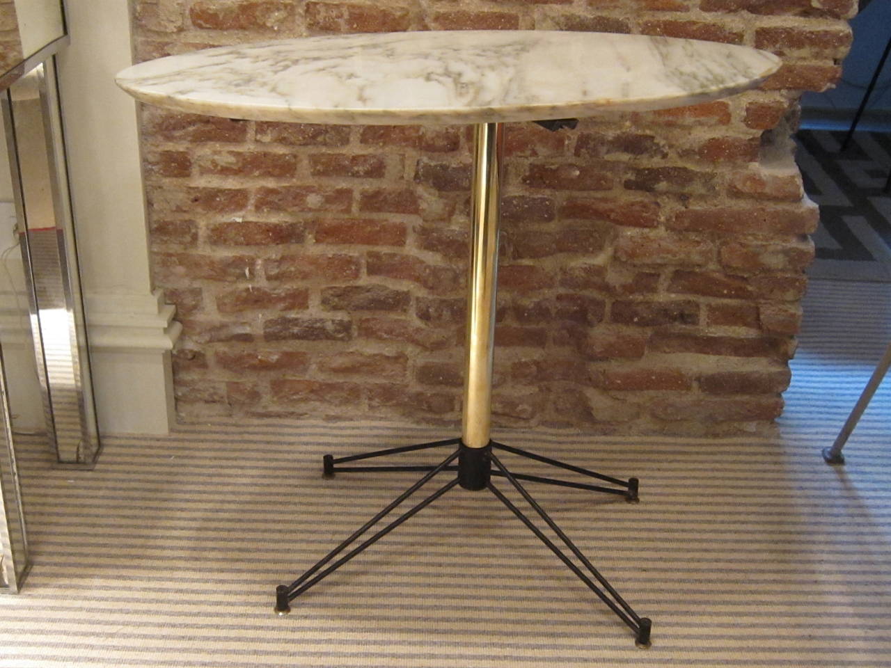 Brass, Iron and Carrara Marble-Top Oval Table, 