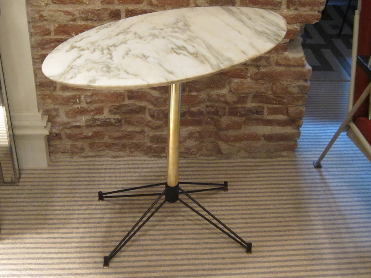 Brass, Iron and Carrara Marble-Top Oval Table, 